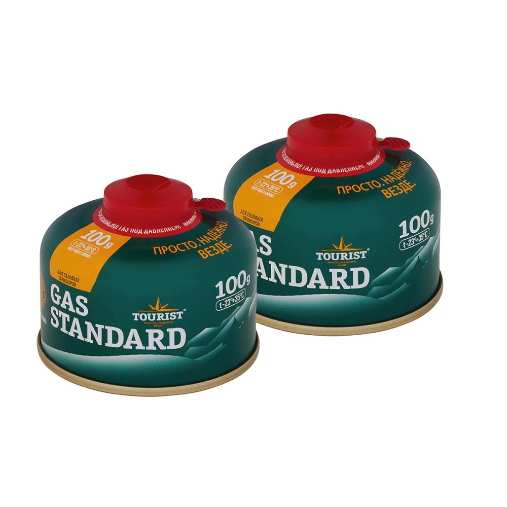 Баллон газовый резьбовой TOURIST STANDARD для портативных приборов 100 г. комплект 2 шт.